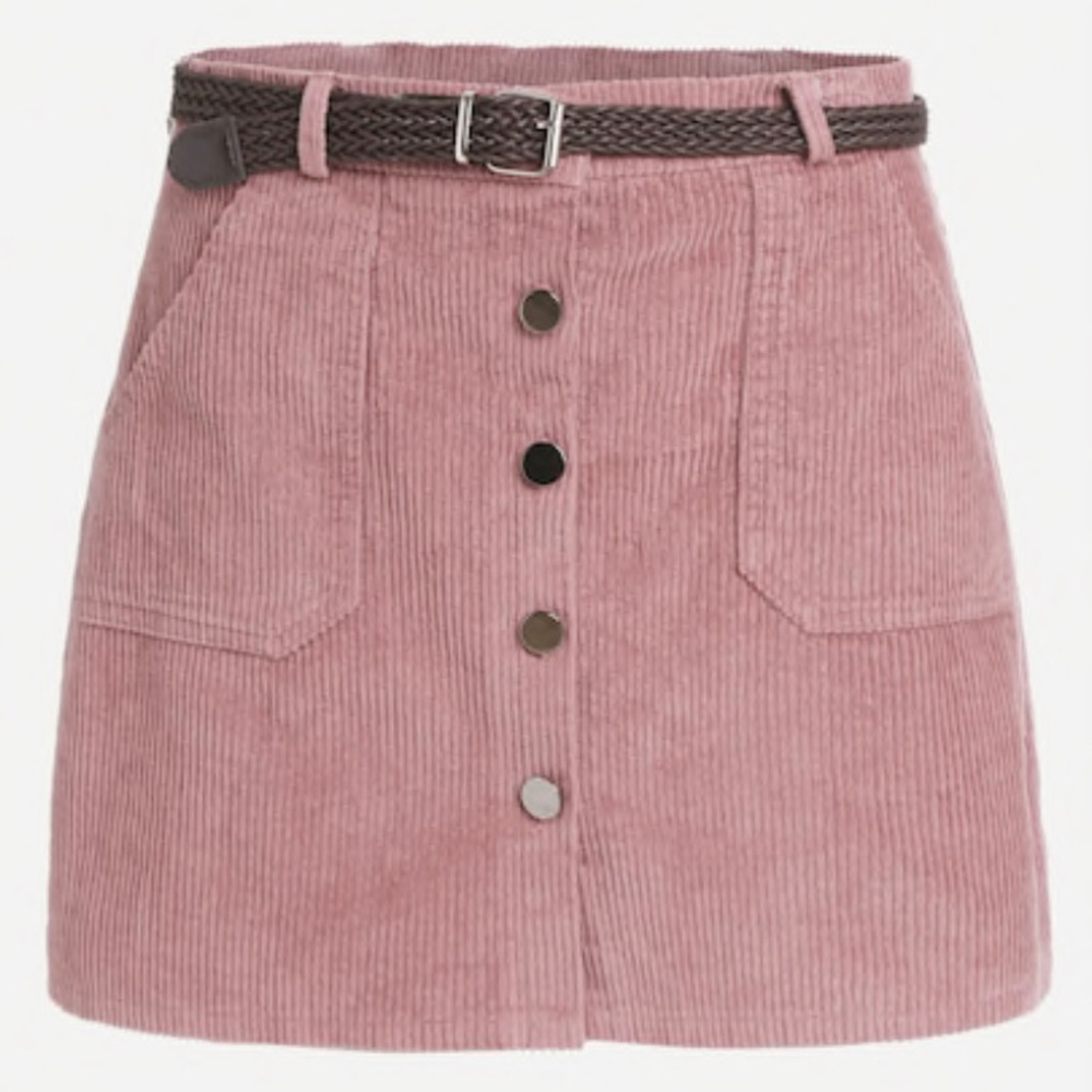 Pink Corduroy Button-Up Skirt